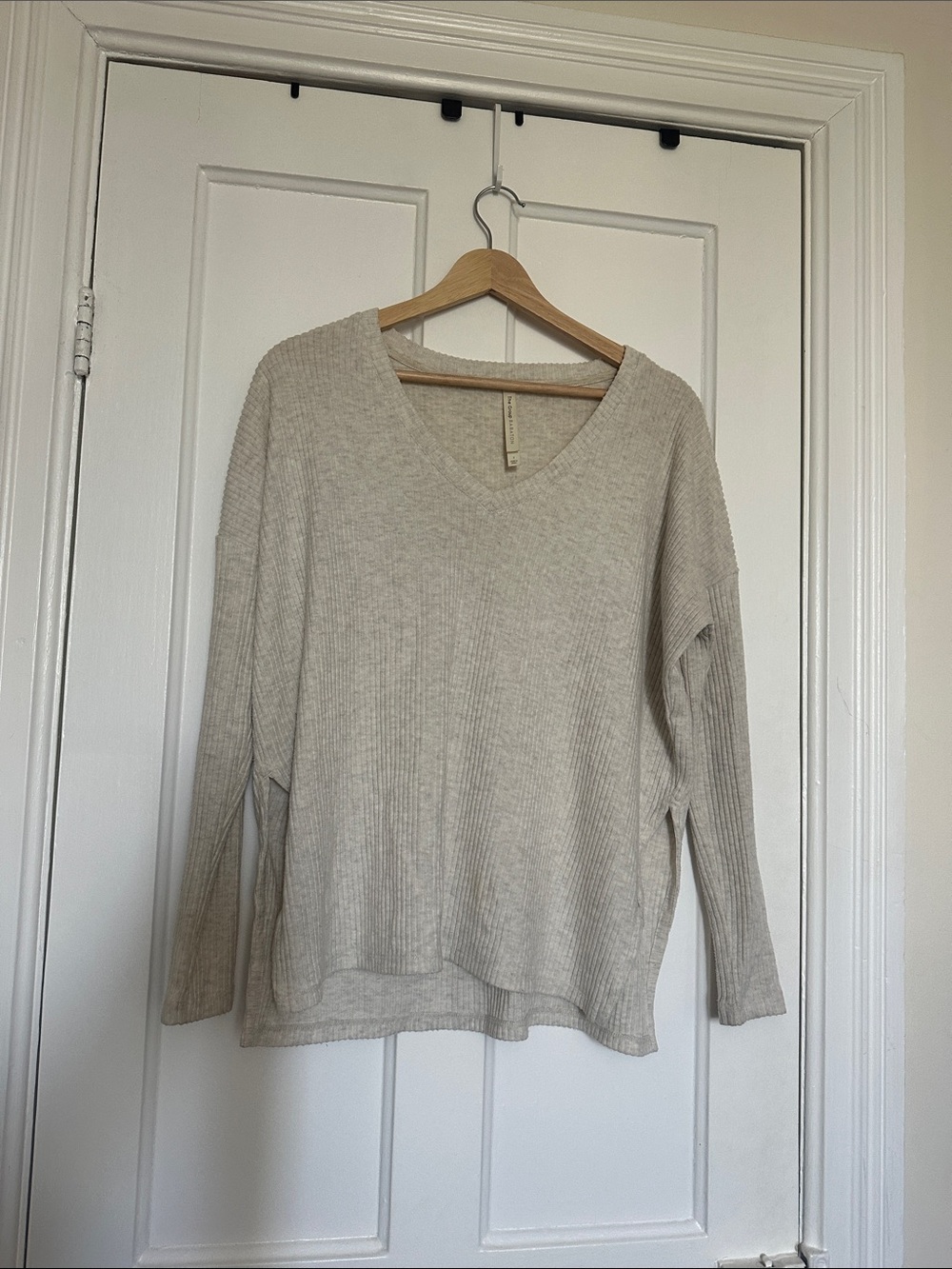 Babaton Ribbed V-Neck Sweater - Light Beige